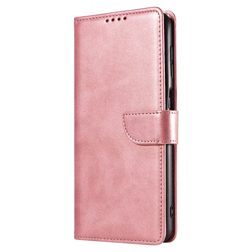 For Samsung Galaxy S23 Ultra Phone Leather Case Square Magnetic Clasp Stand Wallet Phone Cover - Rose Gold - 7