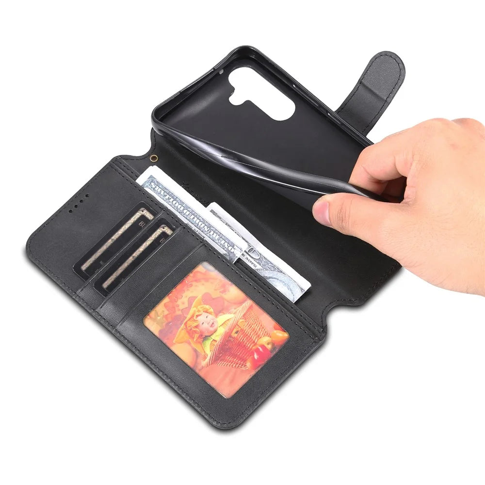 AZNS For Samsung Galaxy A34 5G Calf Texture Leather Phone Cover with Wallet Stand Anti-drop Case - Black - 6