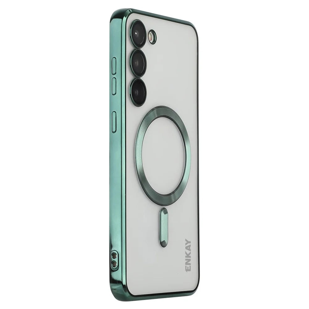 ENKAY HAT PRINCE For Samsung Galaxy S23+ Magnetic Phone Case Electroplating Clear Phone TPU Cover Lens Protection - Green - 1