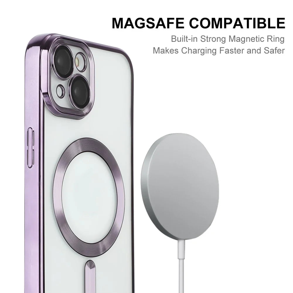 ENKAY HAT PRINCE Electroplating Phone Case for iPhone 14 Plus Magnetic Clear TPU Cover with Lens Protector - Silver - 2