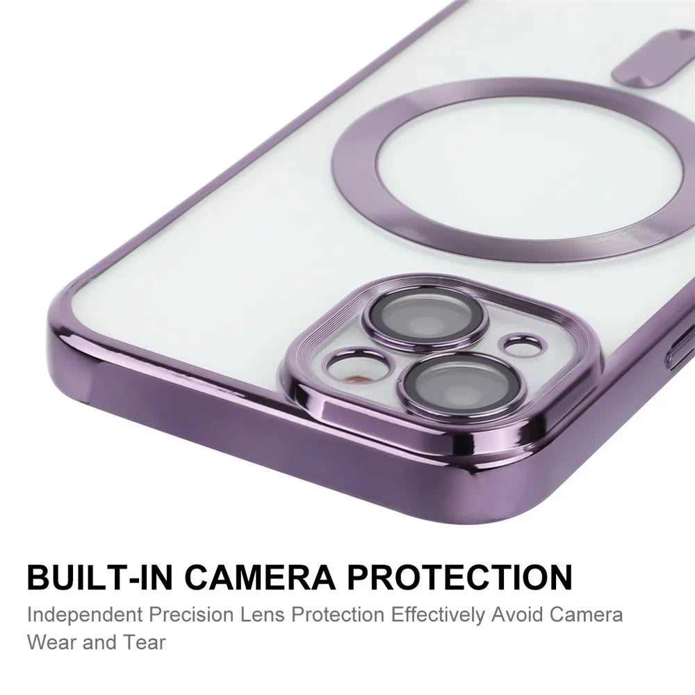 ENKAY HAT PRINCE Electroplating Phone Case for iPhone 14 Plus Magnetic Clear TPU Cover with Lens Protector - Silver - 4