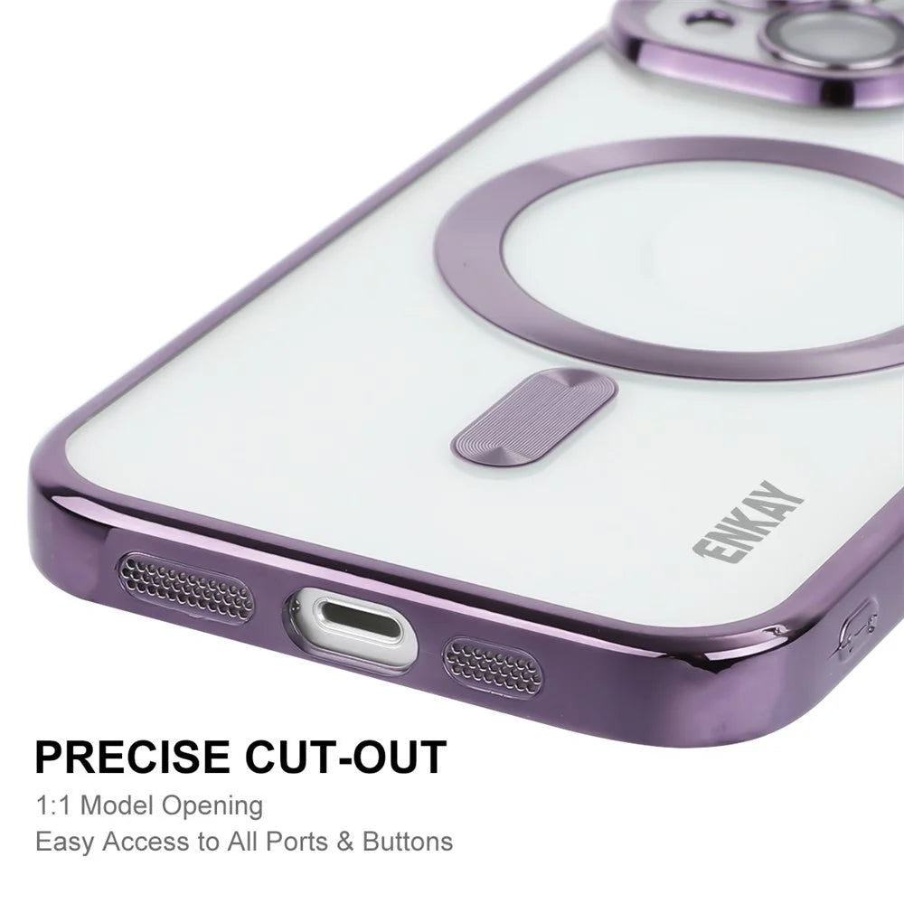 ENKAY HAT PRINCE Electroplating Phone Case for iPhone 14 Plus Magnetic Clear TPU Cover with Lens Protector - Silver - 5