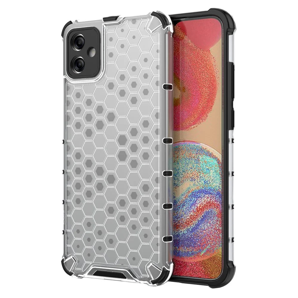For Samsung Galaxy A04e 4G / F04 4G / M04 4G Cell Phone Case Honeycomb Texture TPU+PC Protective Phone Cover - Grey - 1