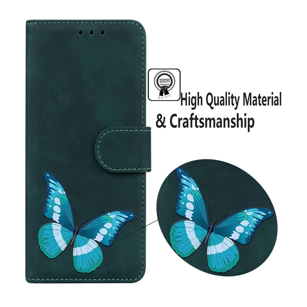 For Samsung Galaxy A04e 4G / F04 4G / M04 4G Leather Phone Case Butterfly Pattern Printing Wallet Phone Stand Cover - Green - 5