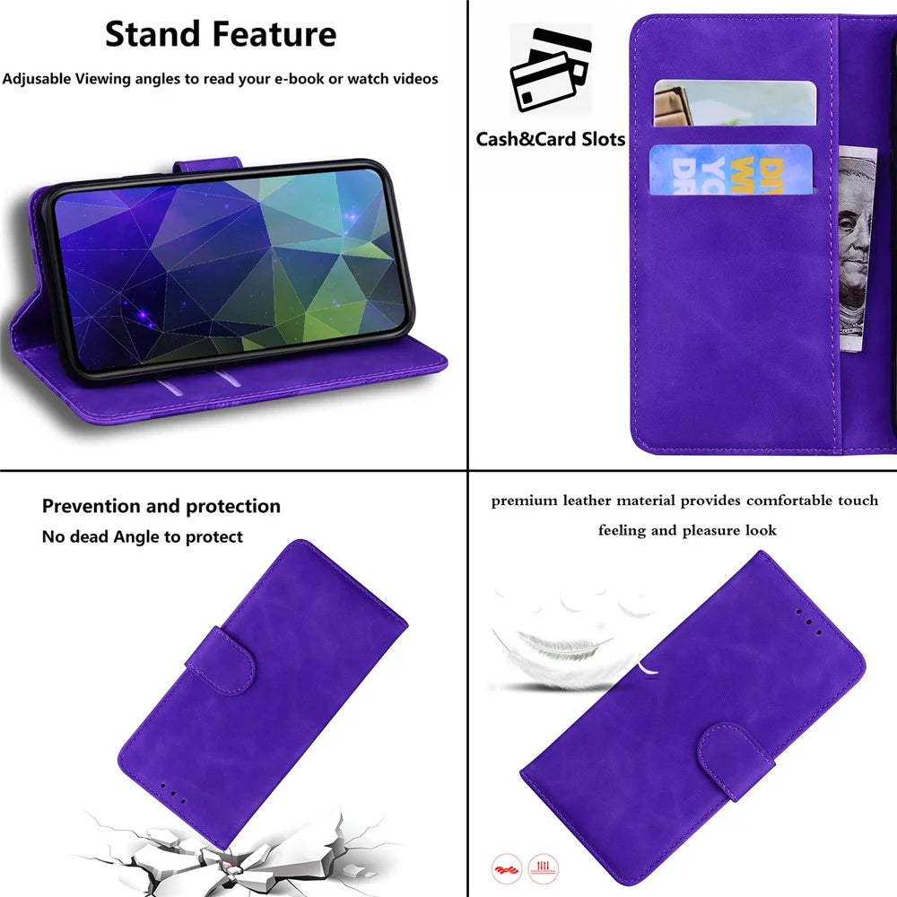 For Samsung Galaxy A04e 4G / F04 4G / M04 4G Phone Wallet Case Solid Color PU Leather Stand Cover - Purple - 4