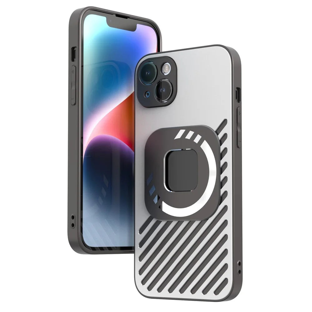 R-JUST SJ55 For iPhone 14 Magnetic Case TPU+PC+Metal Drop-Proof Phone Cover Compatible with MagSafe - Grey - 1