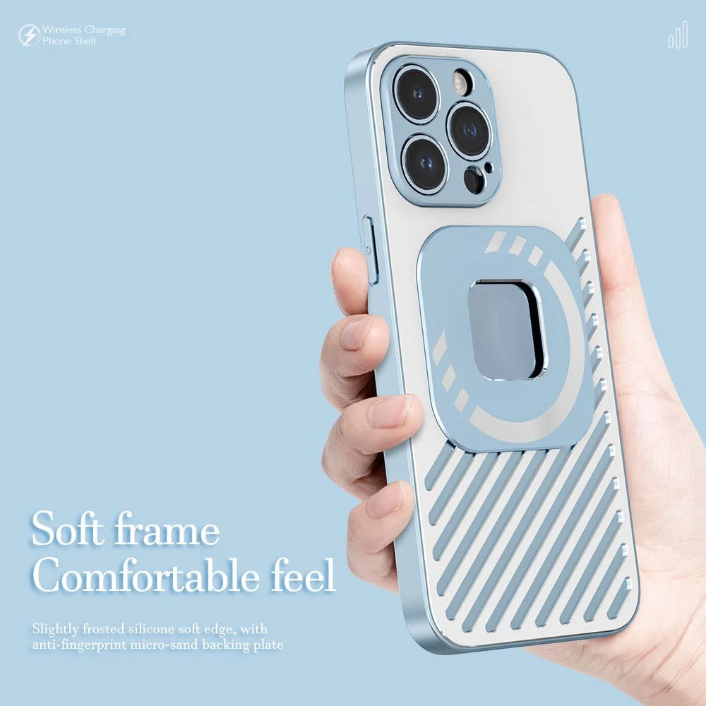R-JUST SJ55 For iPhone 14 Pro Max Hollow Magnetic Phone Case TPU+PC+Metal Drop-proof Back Cover Compatible with MagSafe - Blue - 7