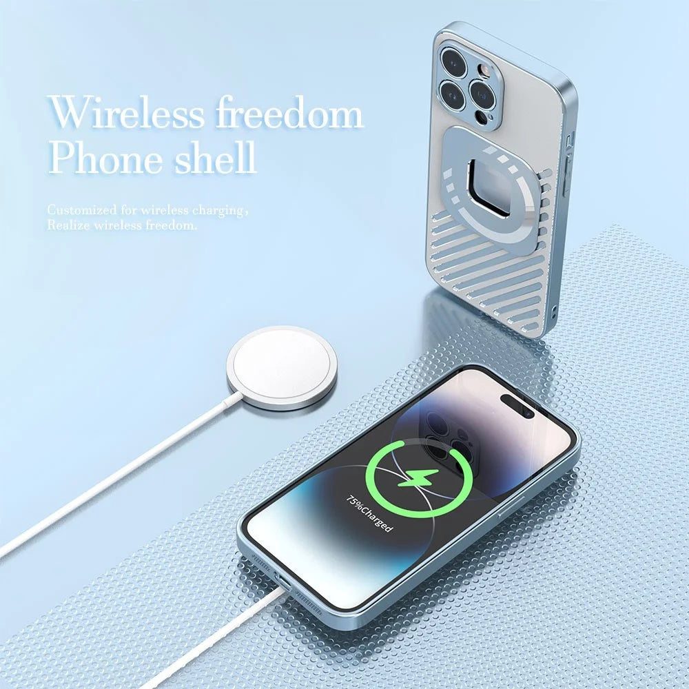 R-JUST SJ55 For iPhone 14 Pro TPU+PC+Metal Back Cover Hollow Magnetic Anti-drop Phone Case Compatible with MagSafe - Black - 3