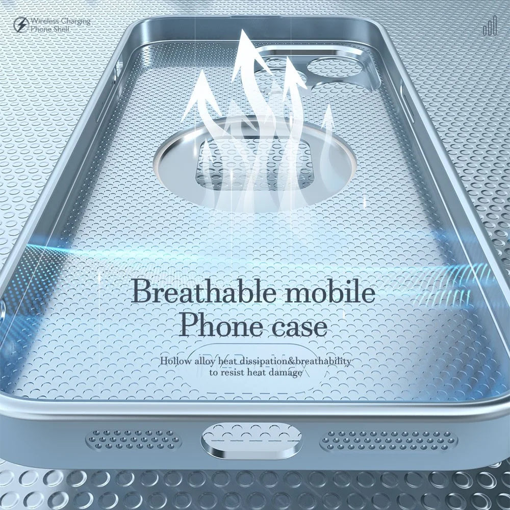R-JUST SJ55 For iPhone 14 Plus TPU+PC+Metal Hollow Drop-proof Cover Magnetic Phone Case Compatible with MagSafe - Blue - 2