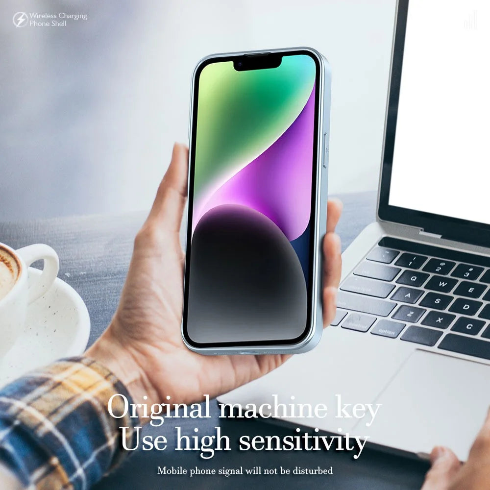 R-JUST SJ55 For iPhone 14 Plus TPU+PC+Metal Hollow Drop-proof Cover Magnetic Phone Case Compatible with MagSafe - Blue - 5