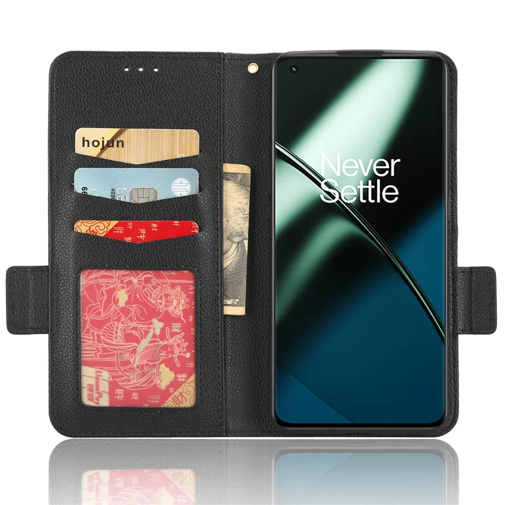 For OnePlus Ace 2 5G / 11R 5G Phone Case Folding Stand Litchi Texture Leather Wallet Phone Cover - Black - 2