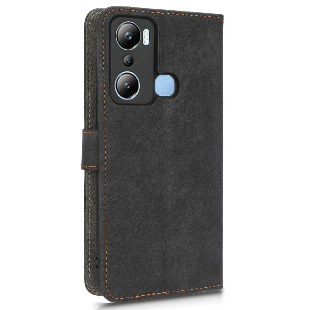 For Infinix Hot 20i 4G X665C X665E RFID Blocking Phone Case Leather Wallet Stand Phone Cover with Strap - Black - 6