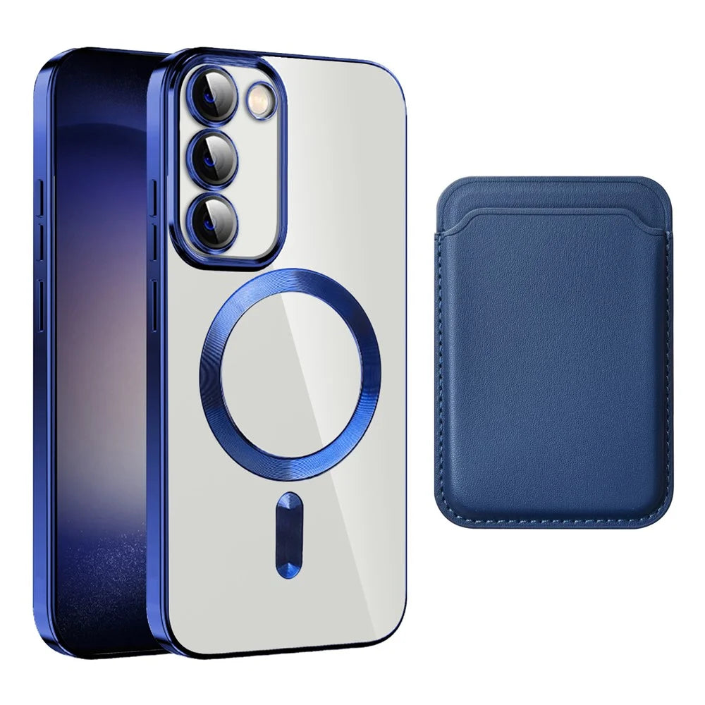 For Samsung Galaxy S23 TPU + PC Clear Phone Case Magnetic Phone Cover with Card Holder - Sapphire - 1