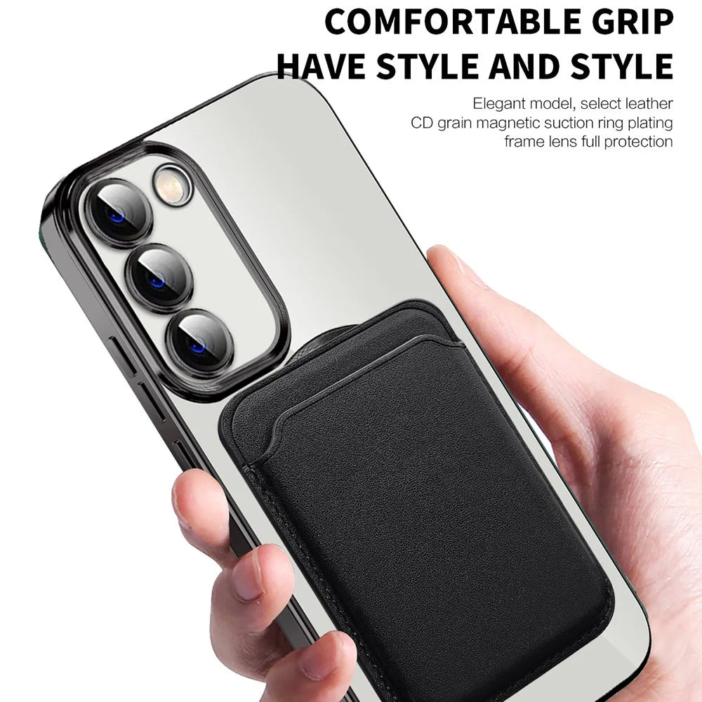 For Samsung Galaxy S23+ Magnetic Phone Case TPU + PC Clear Phone Cover with Card Holder - Sapphire - 6