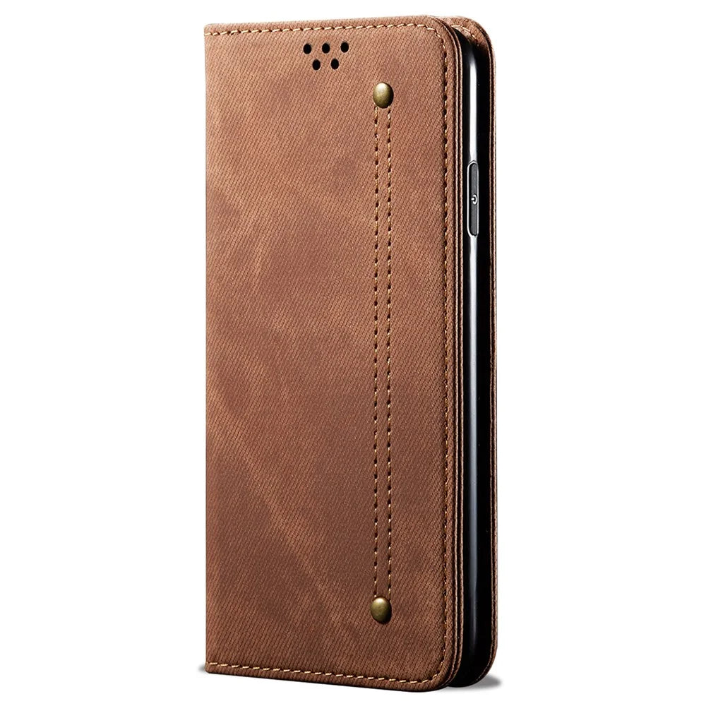 For vivo V27 5G PU Leather Flip Phone Case Jeans Cloth Texture Stand TPU Inner Shell Wallet - Coffee - 5