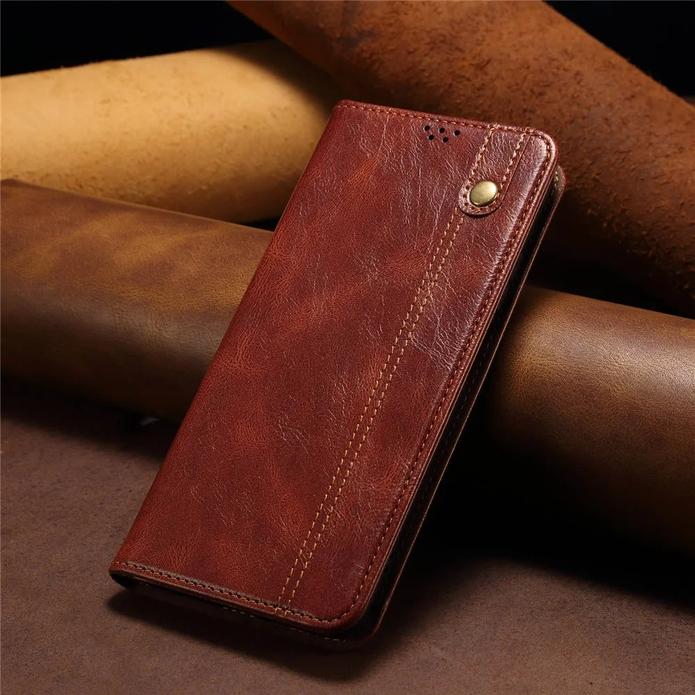 Waxy Crazy Horse Texture Phone Case for vivo V27 5G , Stand Wallet Leather Cell Phone Cover - Brown - 4