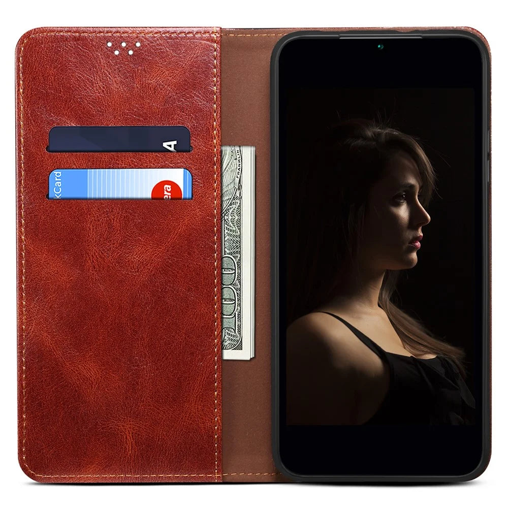 Leather Phone Case for vivo S16 Pro / S16 , Waxy Crazy Horse Texture Stand Wallet Cell Phone Cover - Brown - 2