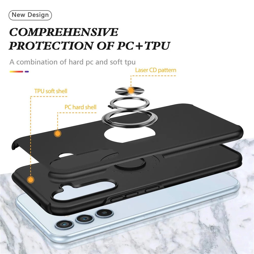 For Samsung Galaxy A54 5G PC+TPU Drop-proof Cover Rotary Ring Kickstand Phone Case - Black - 4