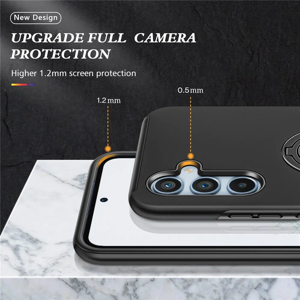 For Samsung Galaxy A54 5G PC+TPU Drop-proof Cover Rotary Ring Kickstand Phone Case - Black - 5