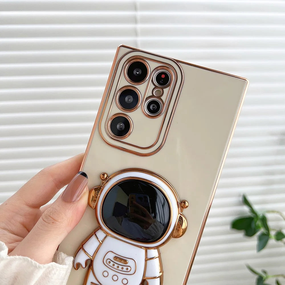 For Samsung Galaxy S23 Ultra Astronaut Kickstand Electroplating TPU Phone Case Anti-scratch Back Cover - White - 4