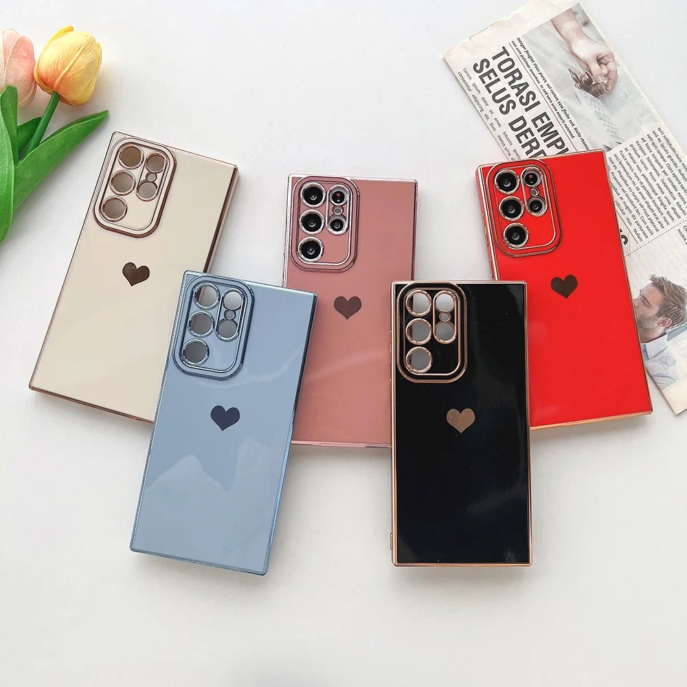 For Samsung Galaxy S23 Ultra Love Heart 6D Plating Phone Cover Soft TPU Camera Protection Case - Pink - 7