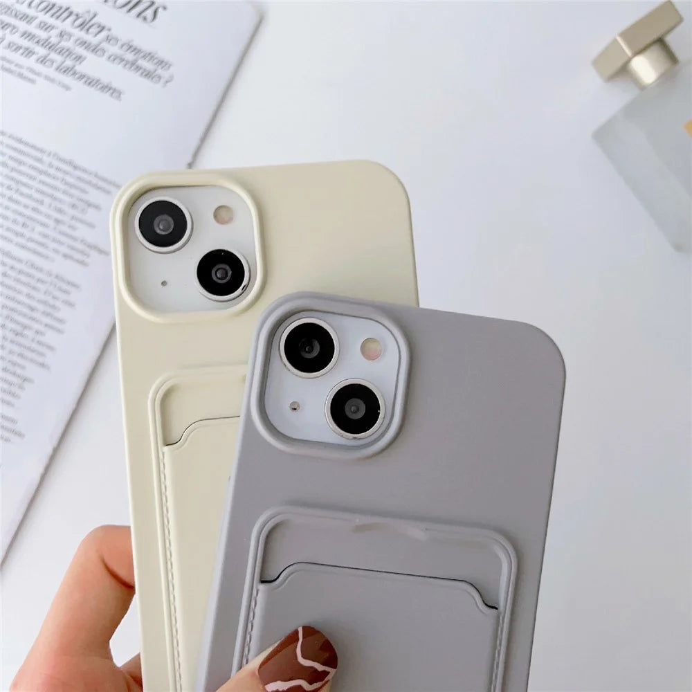 For iPhone 13 6.1 inch Liquid Silicone Card Slot Phone Case Anti-Scratch Shockproof Cover with Long Strap - Grey - 6
