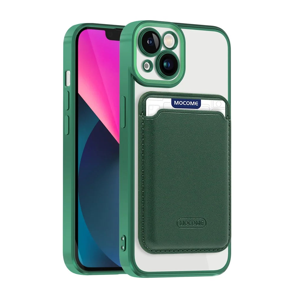 For iPhone 13 6.1 inch TPU + PC Phone Case Anti-Drop Magnetic Cover with Card Bag - Blackish Green - 2