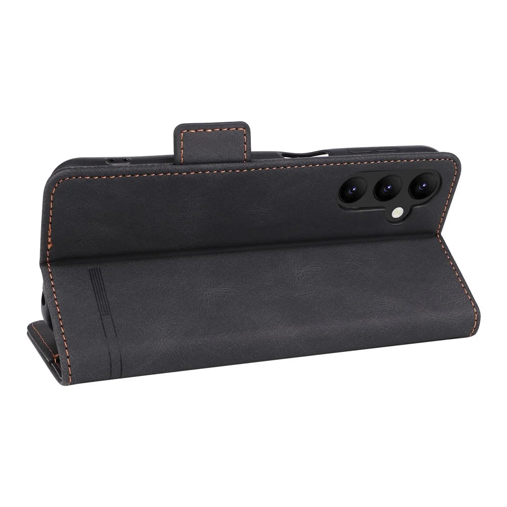 For Samsung Galaxy A24 4G (162.1 x 77.6 x 8.3mm) Cell Phone Case Hardware Decor PU Leather Stand Wallet Phone Cover - Black - 4
