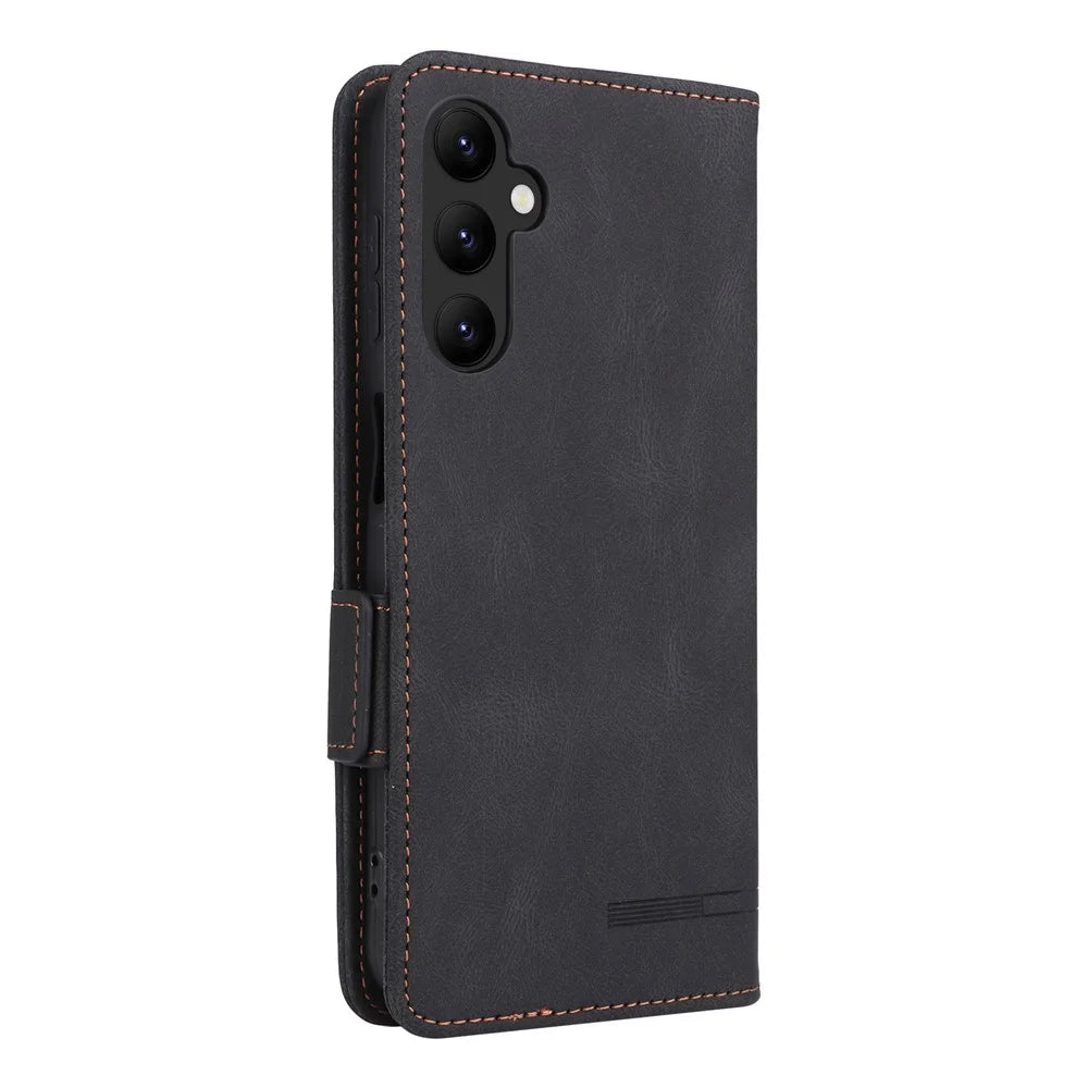 For Samsung Galaxy A24 4G (162.1 x 77.6 x 8.3mm) Cell Phone Case Hardware Decor PU Leather Stand Wallet Phone Cover - Black - 7