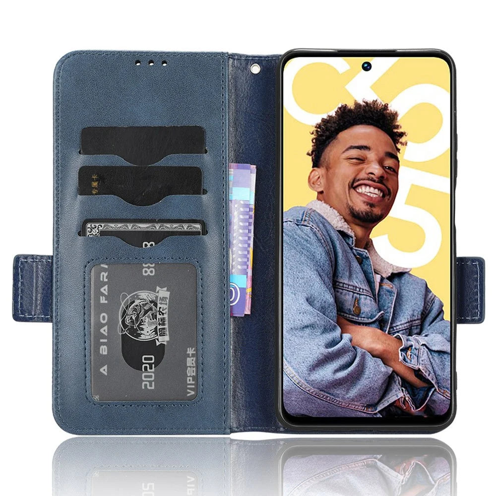 For Realme C55 4G Leather Wallet Phone Case Imprinted Triangle Flip Stand Protective Cover - Blue - 2