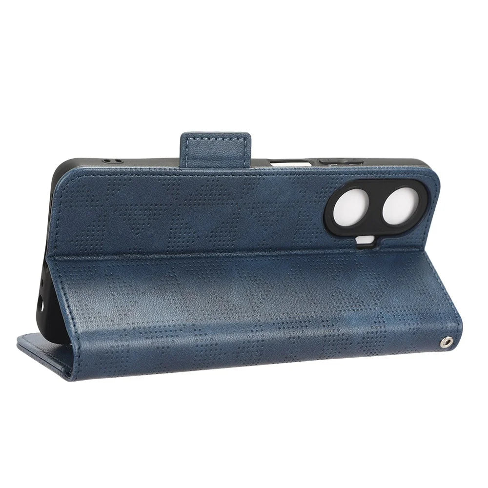 For Realme C55 4G Leather Wallet Phone Case Imprinted Triangle Flip Stand Protective Cover - Blue - 3