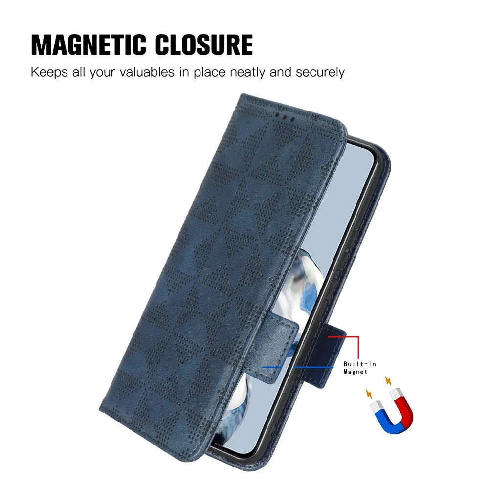 For Realme C55 4G Leather Wallet Phone Case Imprinted Triangle Flip Stand Protective Cover - Blue - 4