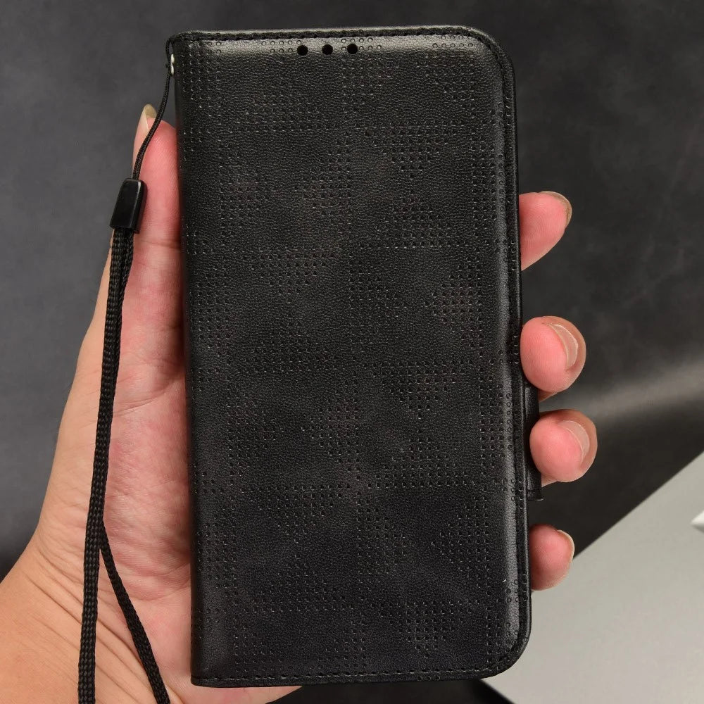 For vivo V27e 5G / S16e 5G Leather Phone Case Wallet Stand Imprinted Triangle Anti-drop Phone Cover - Black - 6