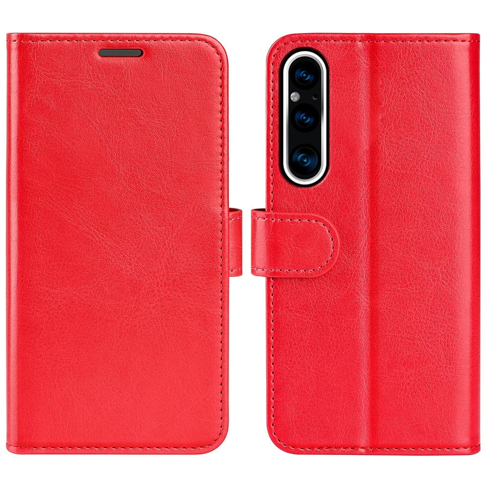 For Sony Xperia 1 V Flip Stand Wallet Phone Case Crazy Horse Texture Leather Phone Cover Shell - Red - 1