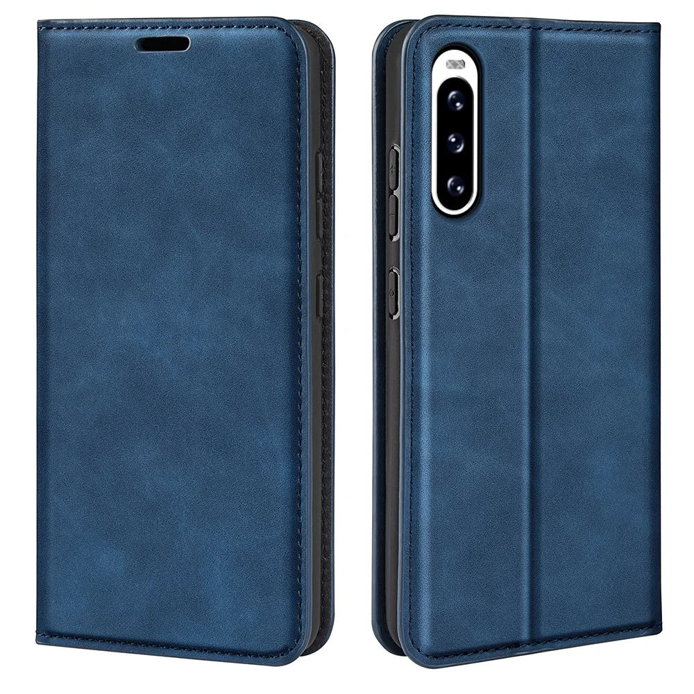 Protective Case for Sony Xperia 10 V Skin-touch Leather Phone Case Stand Wallet Phone Cover - Blue - 1