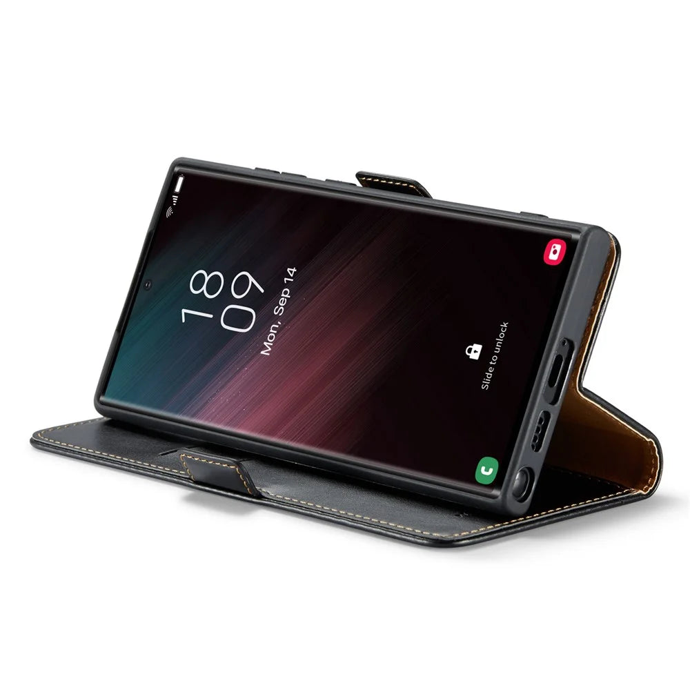 FIERRE SHANN for Samsung Galaxy S23 Ultra Cell Phone Stand Case PU Leather Wallet Phone Cover - Black - 3
