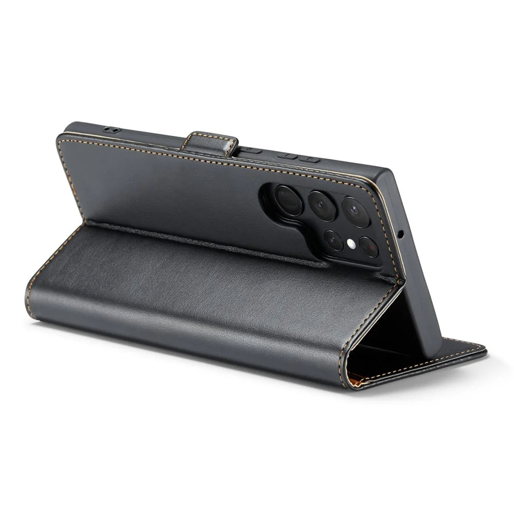 FIERRE SHANN for Samsung Galaxy S23 Ultra Cell Phone Stand Case PU Leather Wallet Phone Cover - Black - 4