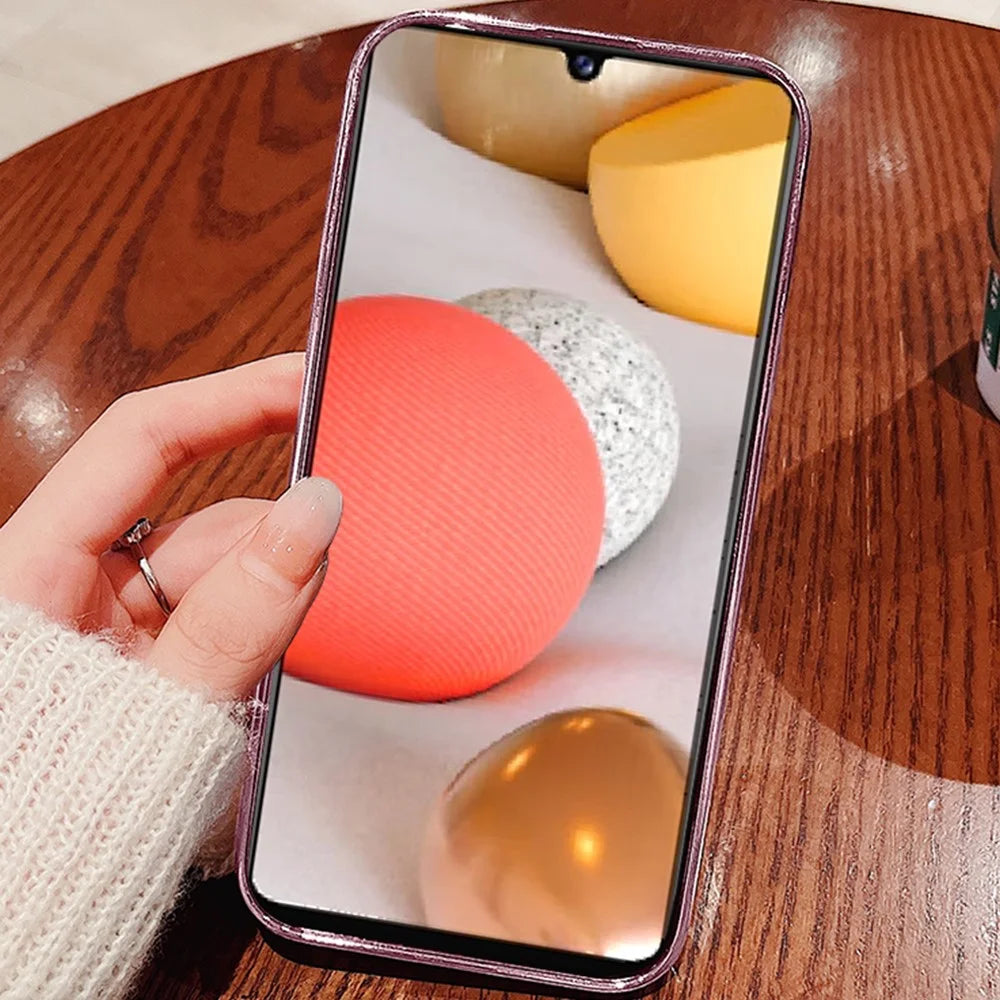 KADEM For Samsung Galaxy A42 5G / M42 5G Gradient Glitter Powder TPU Cover Rhinestone Decor Flower Pattern Anti-drop Protective Case - Rose Gold - 3