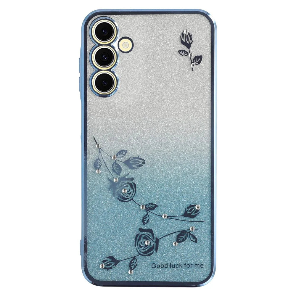 KADEM Phone Shell for Samsung Galaxy A54 5G , Gradient Glitter Powder Rhinestone Decor Flower Pattern TPU Phone Case - Blue - 1