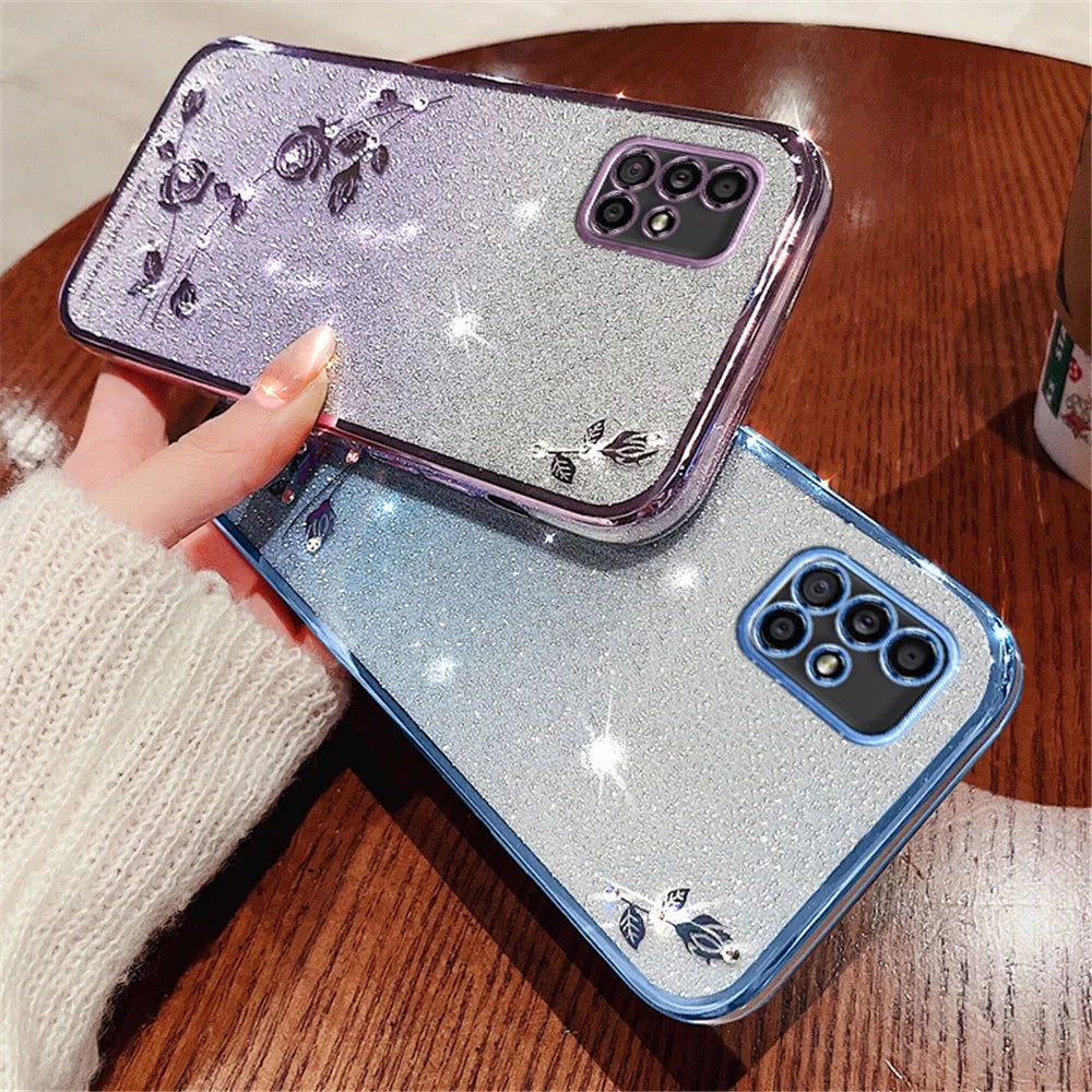KADEM For Samsung Galaxy A51 5G SM-A516 Soft TPU Phone Case Flower Rhinestone Decor Gradient Glitter Phone Cover - Rose Gold - 6