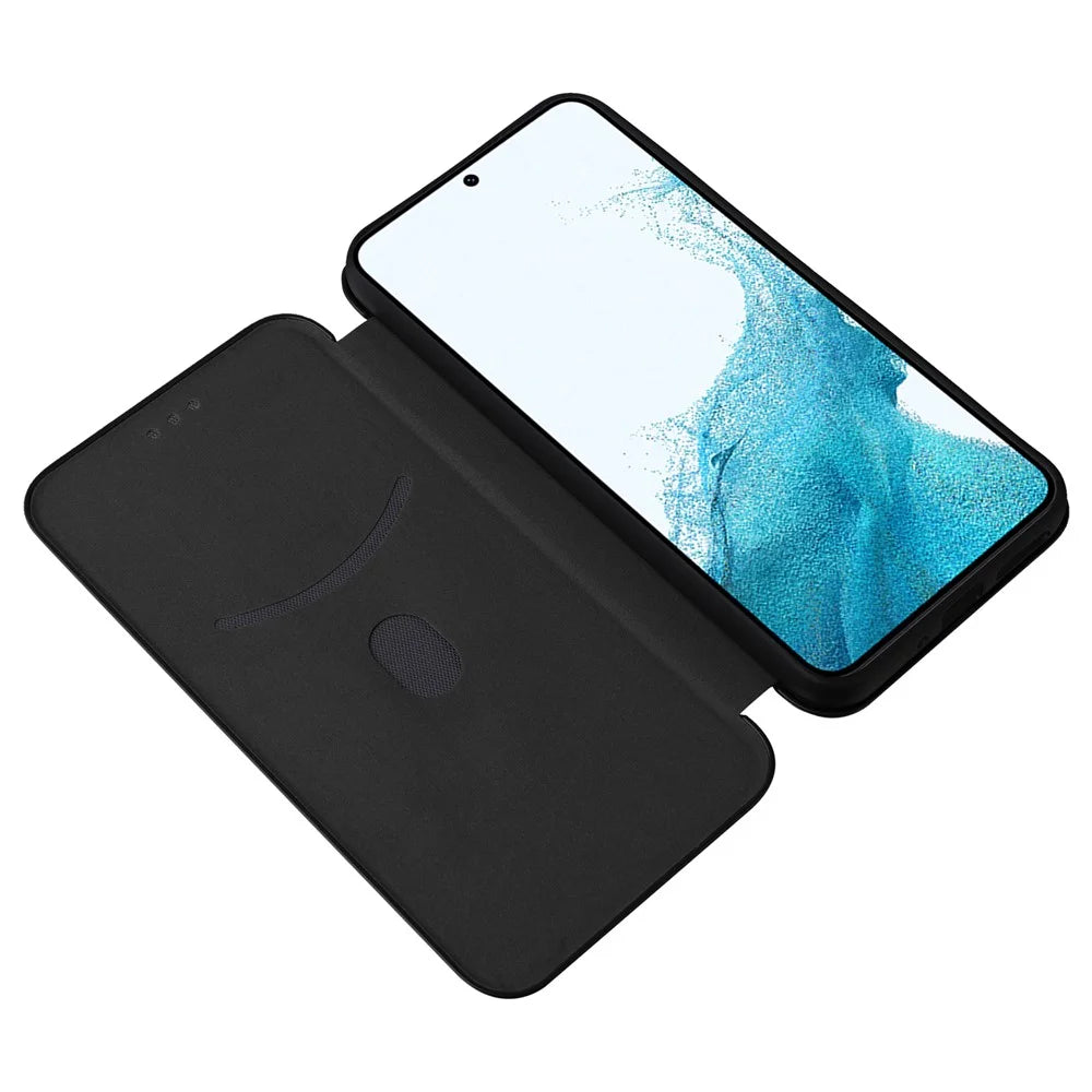 For Samsung Galaxy M14 5G Leather Anti-drop Cover Carbon Fiber Texture Phone Stand Case with Card Holder - Black - 2