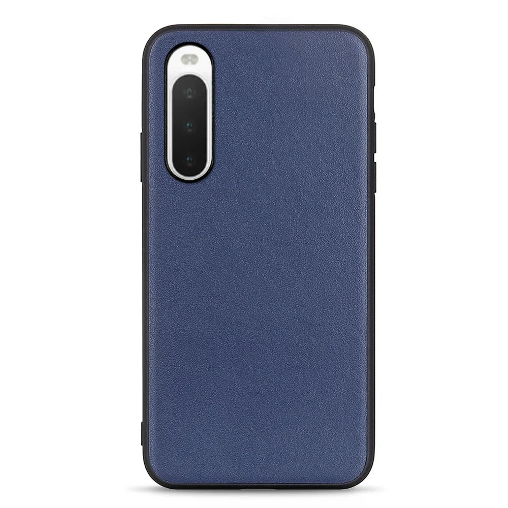 For Sony Xperia 10 V Genuine Leather Coated TPU Soft Grip Cover Textured Shockproof Phone Case - Blue - 1