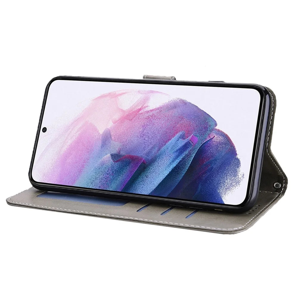 Wallet Phone Case for Samsung Galaxy A14 5G / A14 4G , PU Leather Deer Tree Pattern Stand Flip Cover - Grey - 3