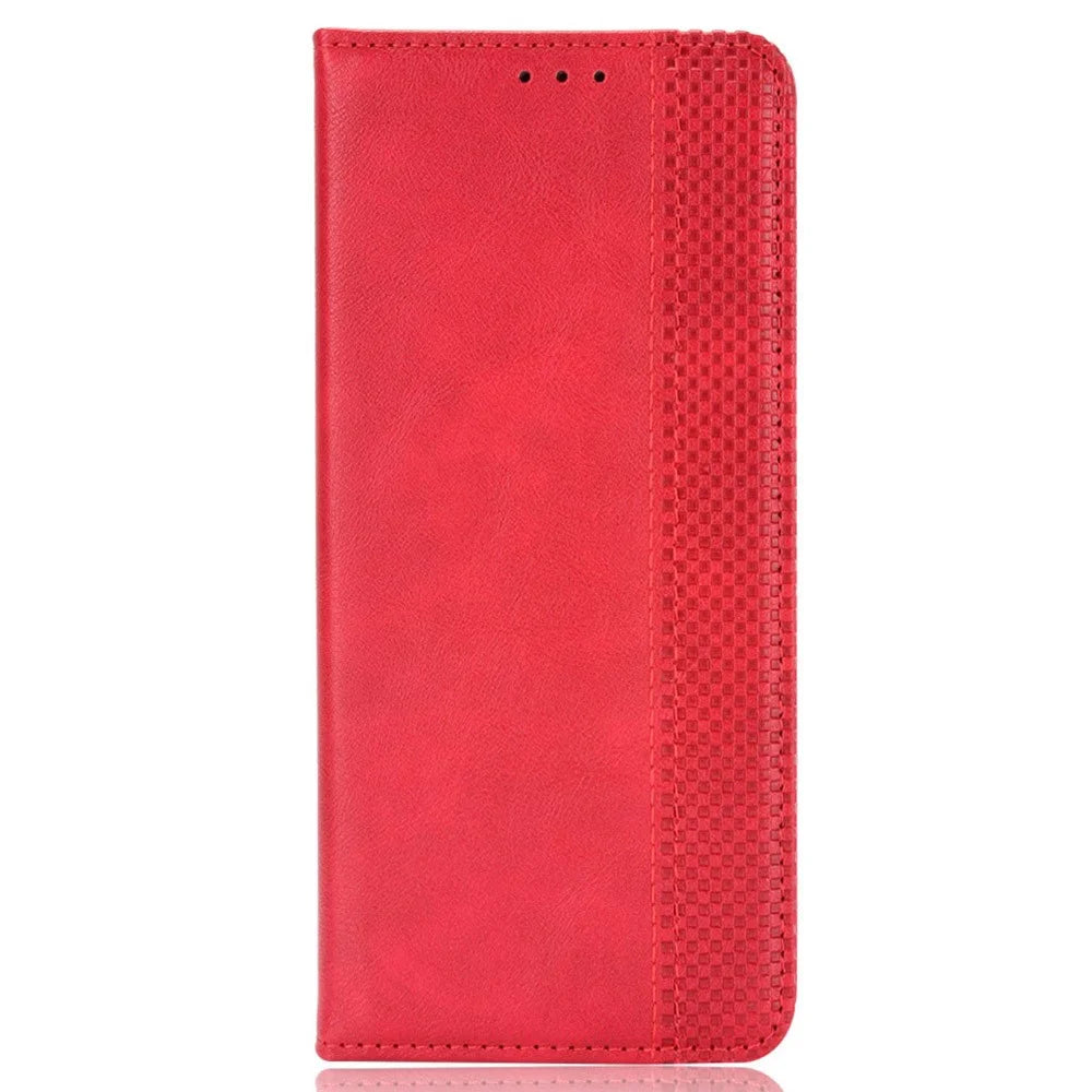 For TCL 403 Retro Phone Cover Magnetic PU Leather Stand Cell Phone Wallet Case - Red - 6