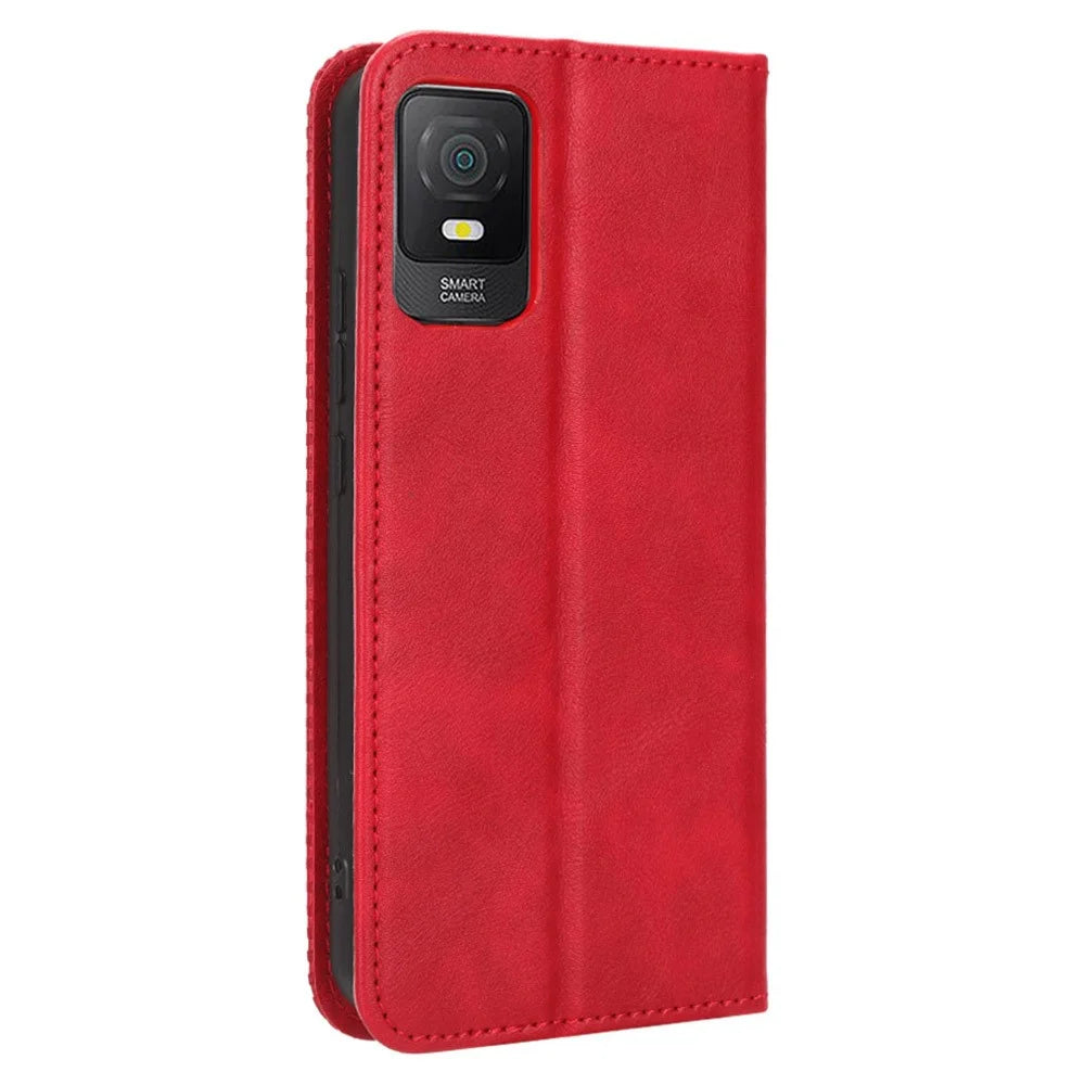 For TCL 403 Retro Phone Cover Magnetic PU Leather Stand Cell Phone Wallet Case - Red - 7