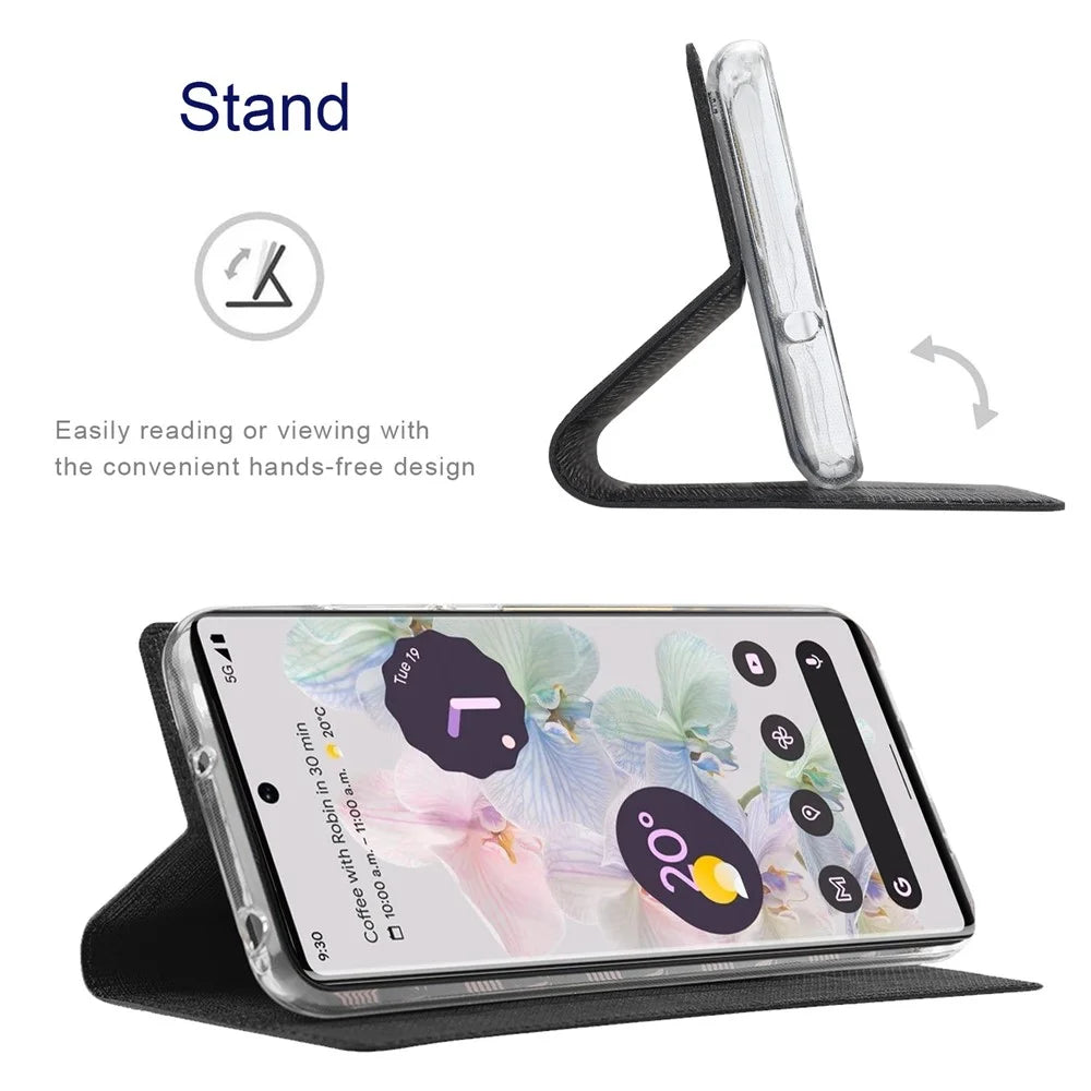 VILI DMX Series for Google Pixel 7a Card Slots Phone Case Mobile Phone PU Leather Stand Cover - Black - 3