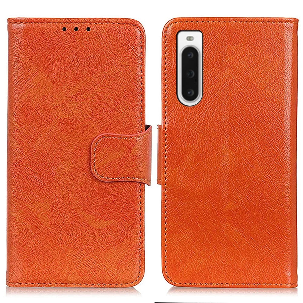 For Sony Xperia 10 V Split Leather+TPU Phone Case Nappa Texture Stand Wallet Magnetic Clasp Phone Cover - Orange - 1