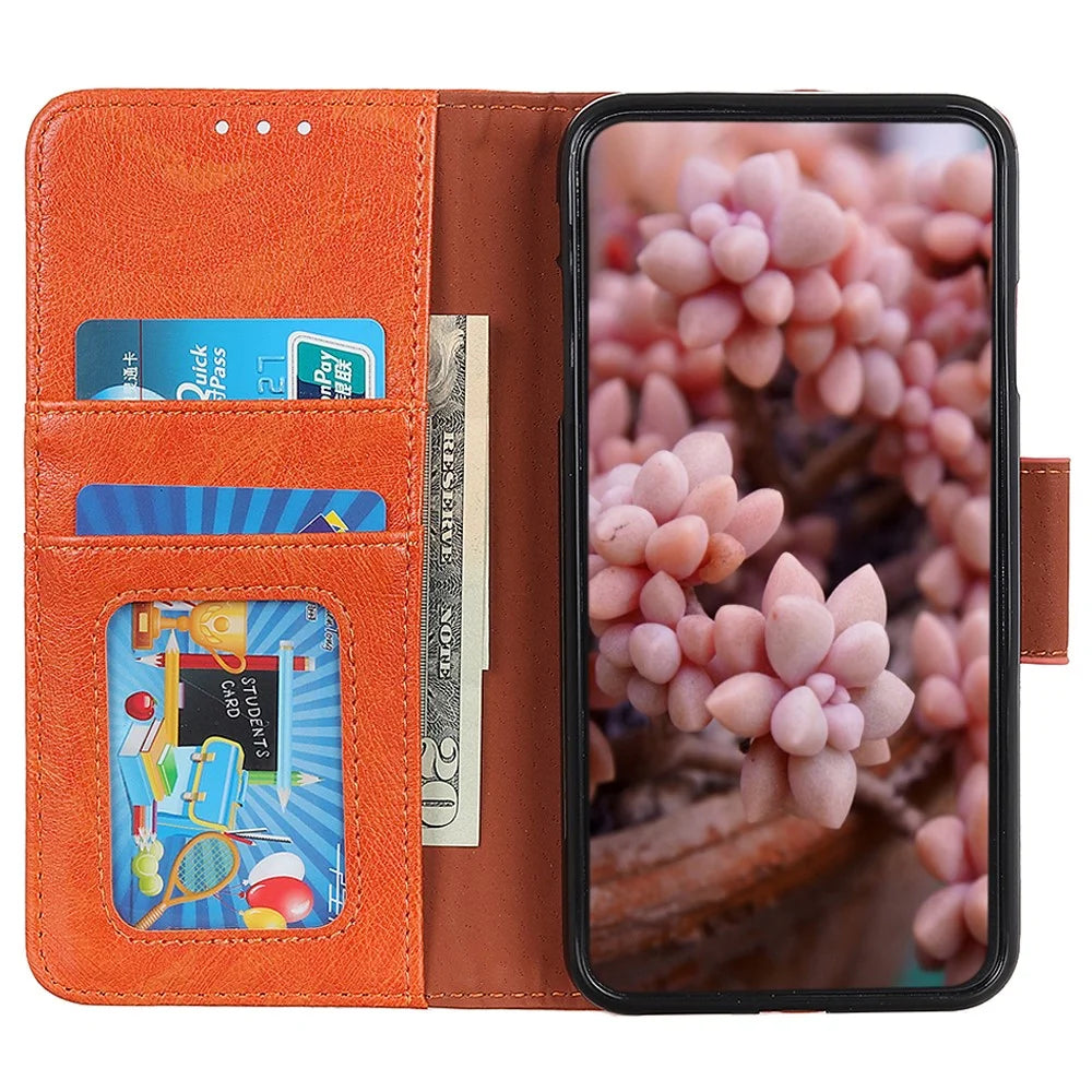 For Sony Xperia 10 V Split Leather+TPU Phone Case Nappa Texture Stand Wallet Magnetic Clasp Phone Cover - Orange - 2