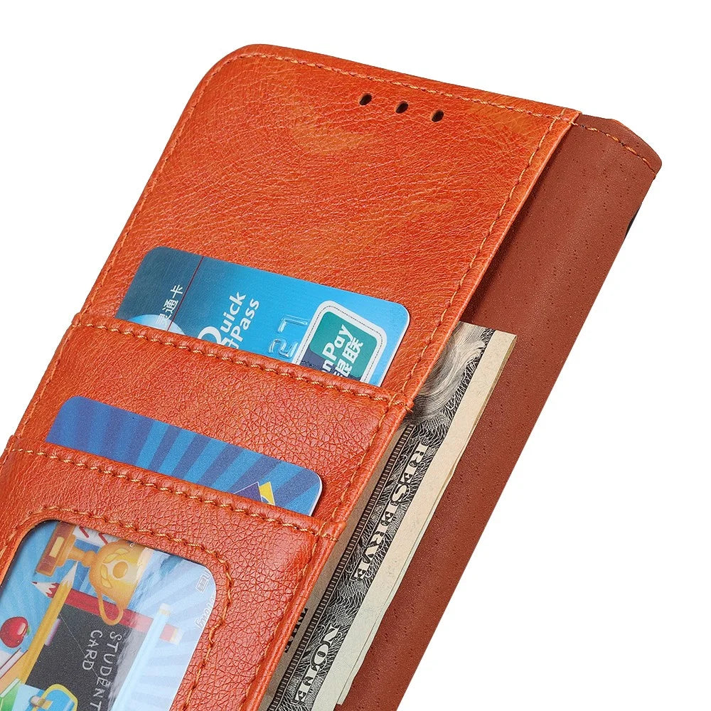 For Sony Xperia 10 V Split Leather+TPU Phone Case Nappa Texture Stand Wallet Magnetic Clasp Phone Cover - Orange - 4
