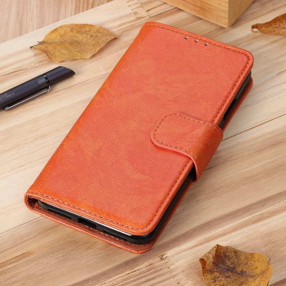 For Sony Xperia 10 V Split Leather+TPU Phone Case Nappa Texture Stand Wallet Magnetic Clasp Phone Cover - Orange - 6